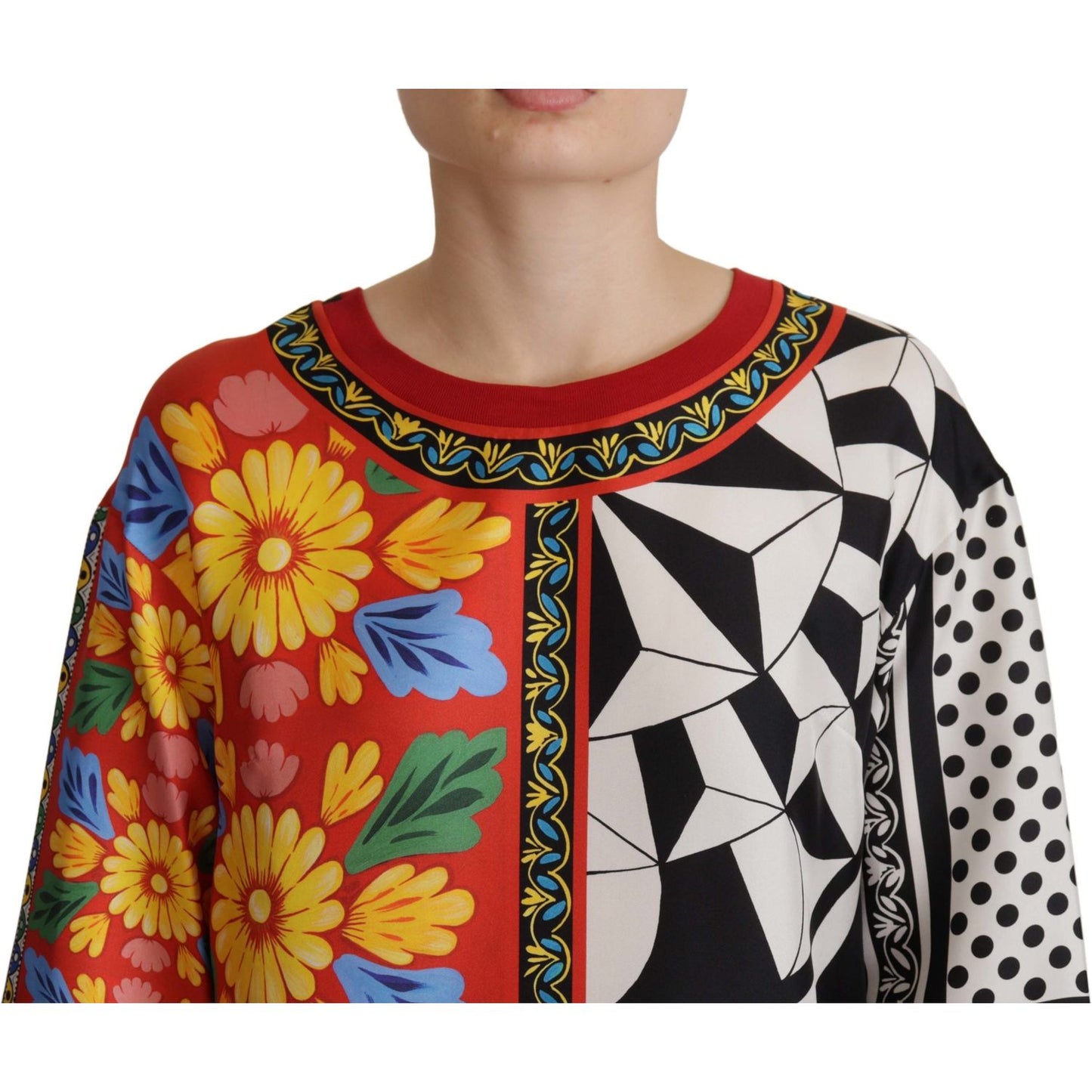 Dolce & Gabbana Silk Baroque Floral Round Neck Blouse Dolce & Gabbana