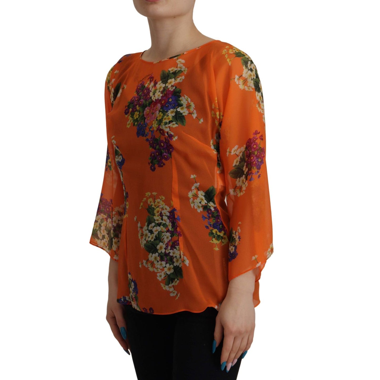 Dolce & Gabbana Elegant Floral Silk Blouse with Back Zipper Dolce & Gabbana