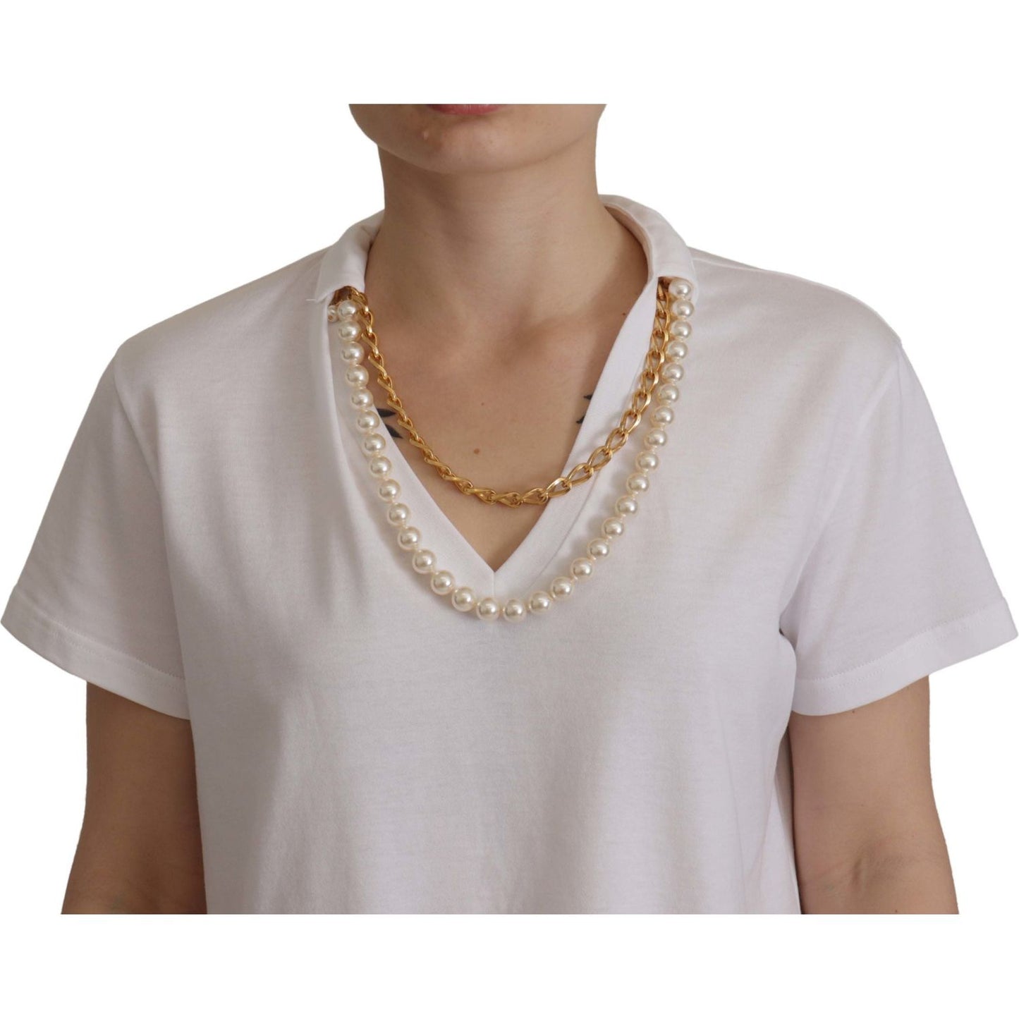 Dolce & Gabbana Stunning V-Neckline Logo Embellished Tee Dolce & Gabbana