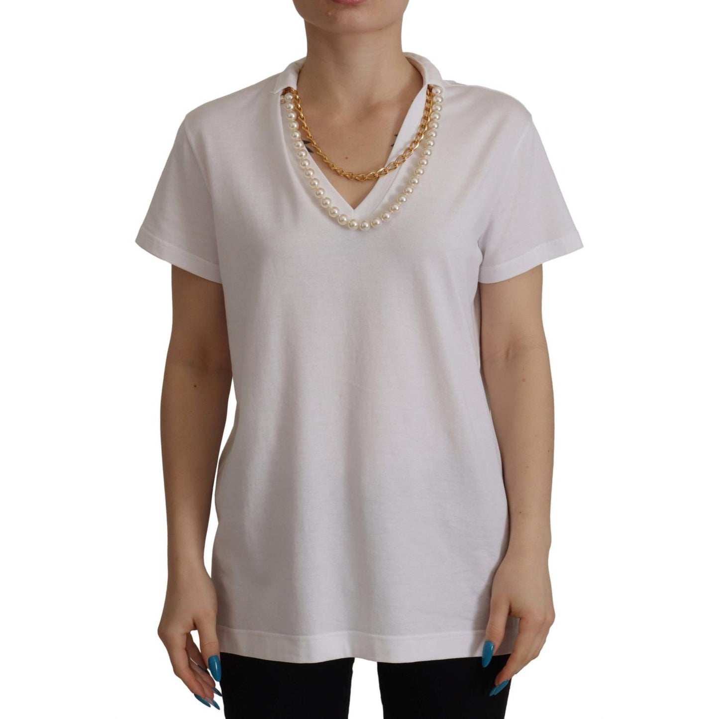 Dolce & Gabbana Stunning V-Neckline Logo Embellished Tee Dolce & Gabbana