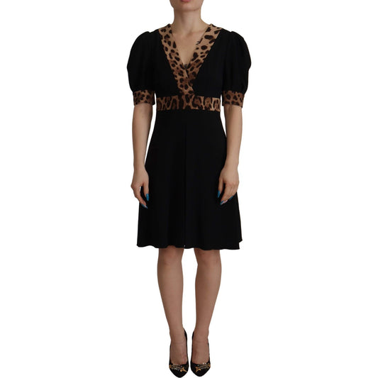 Dolce & Gabbana Elegant Black V-Neck A-Line Dress Dolce & Gabbana