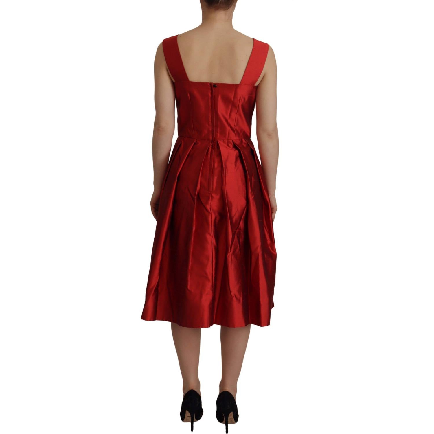 Dolce & Gabbana Red A-line Pleated Satin Silk Dress