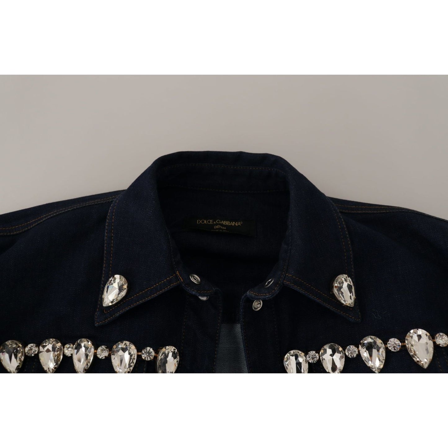 Dolce & Gabbana Blue Denim Crystal Embellish Cotton Jacket