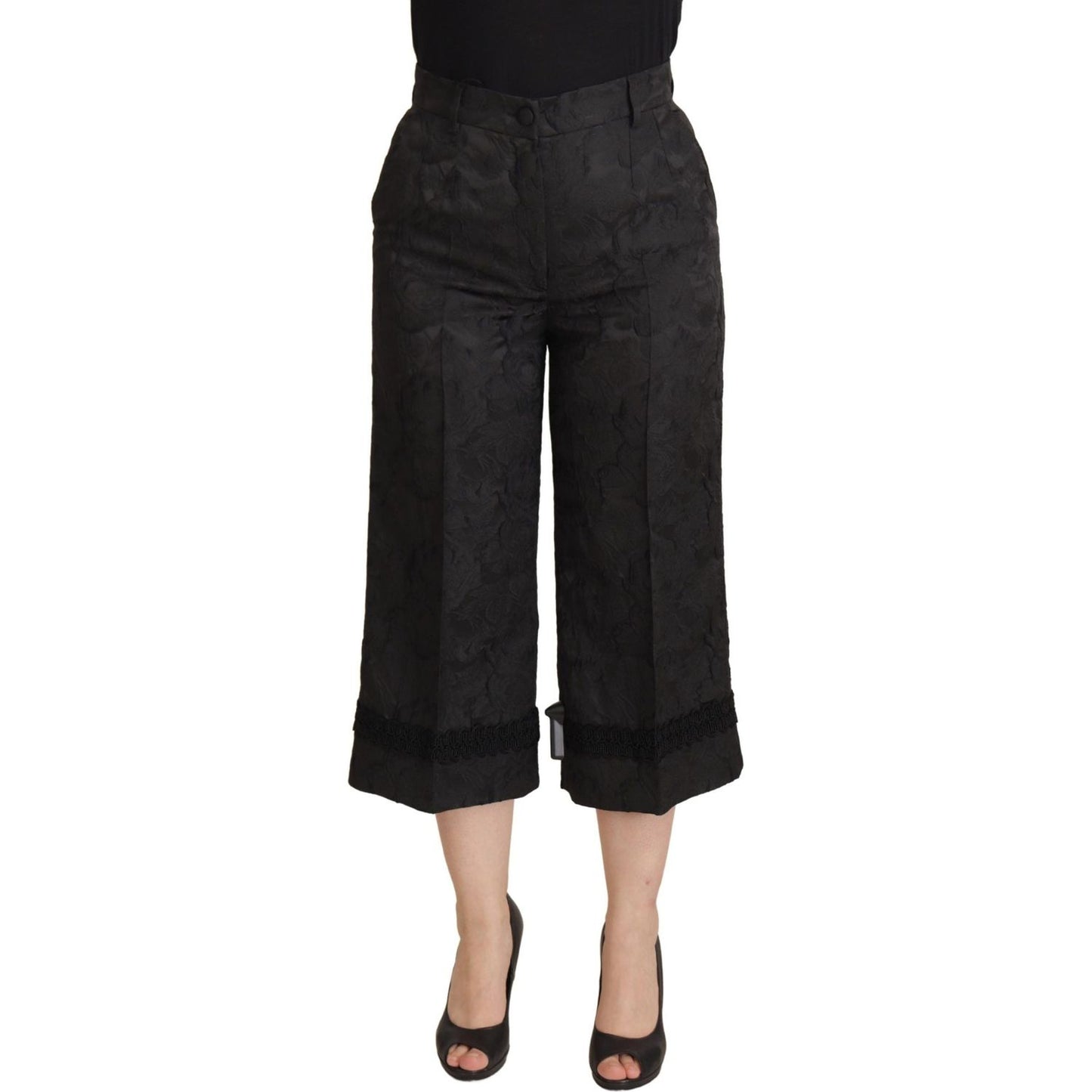 Dolce & Gabbana Black Brocade Cropped High Waist Pants