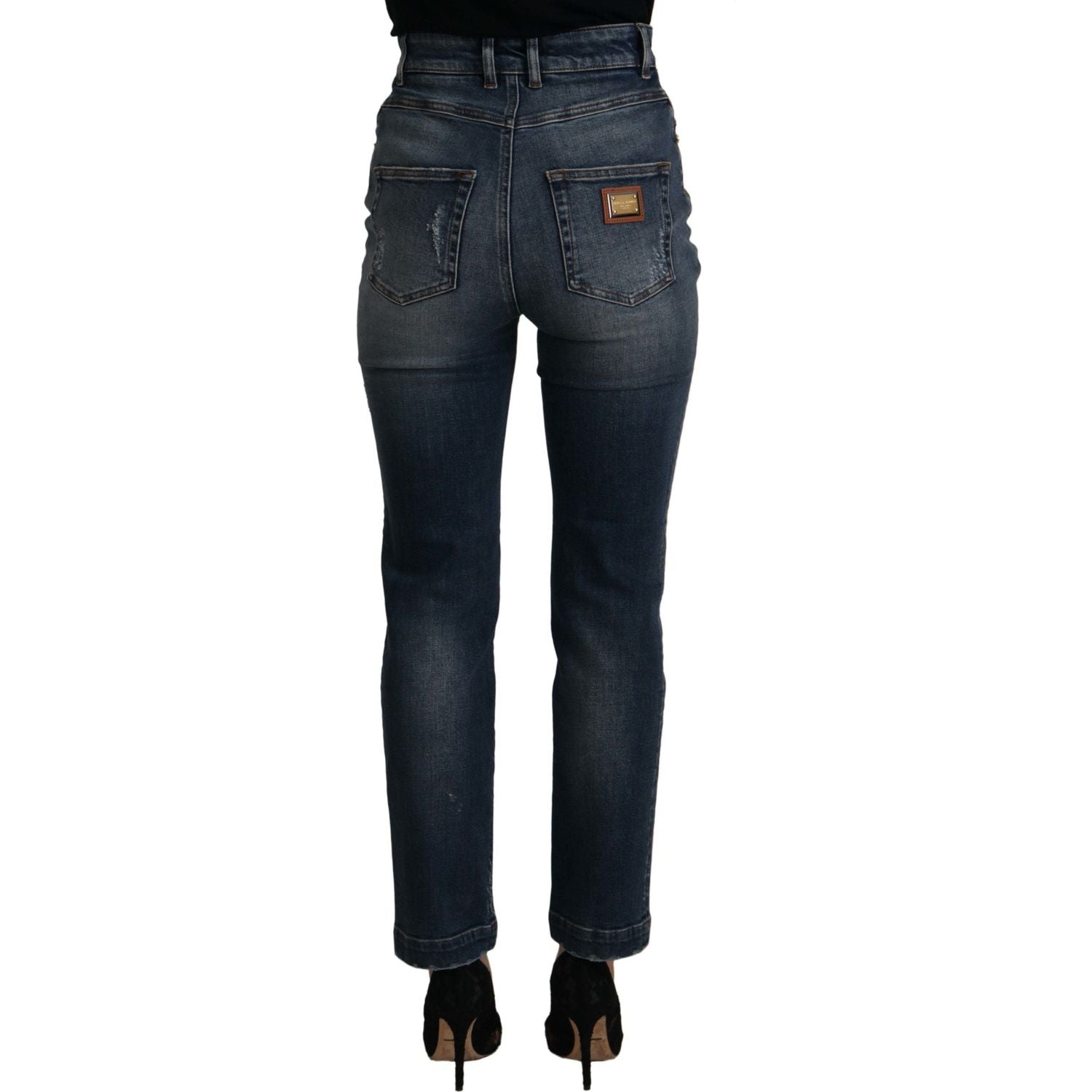 Dolce & Gabbana Blue Denim Crystal Embellished Pants Jeans