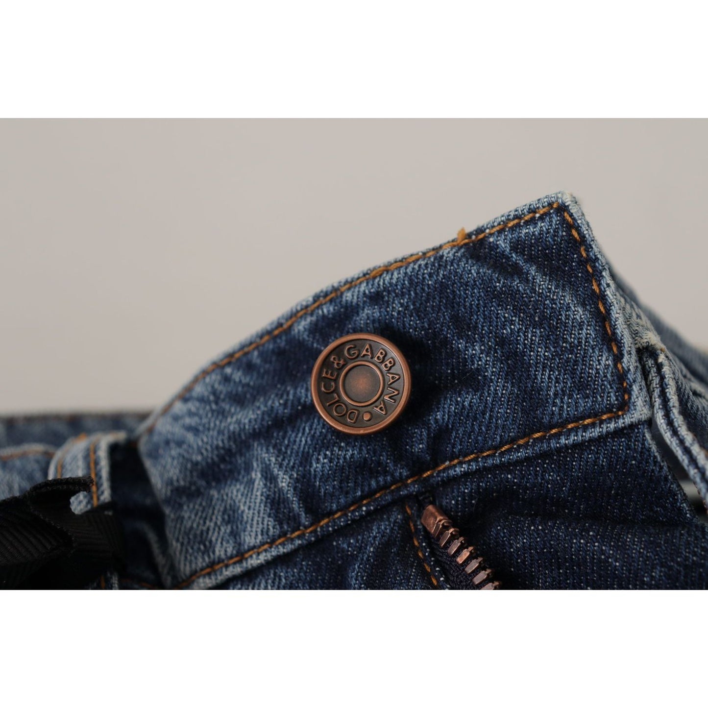 Dolce & Gabbana Blue Denim Baroque Heart Logo Patch Pants Jeans