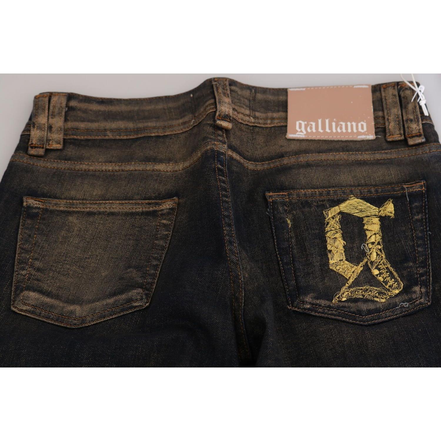 John Galliano Black Washed Mid Waist Flared Denim Pants Cotton