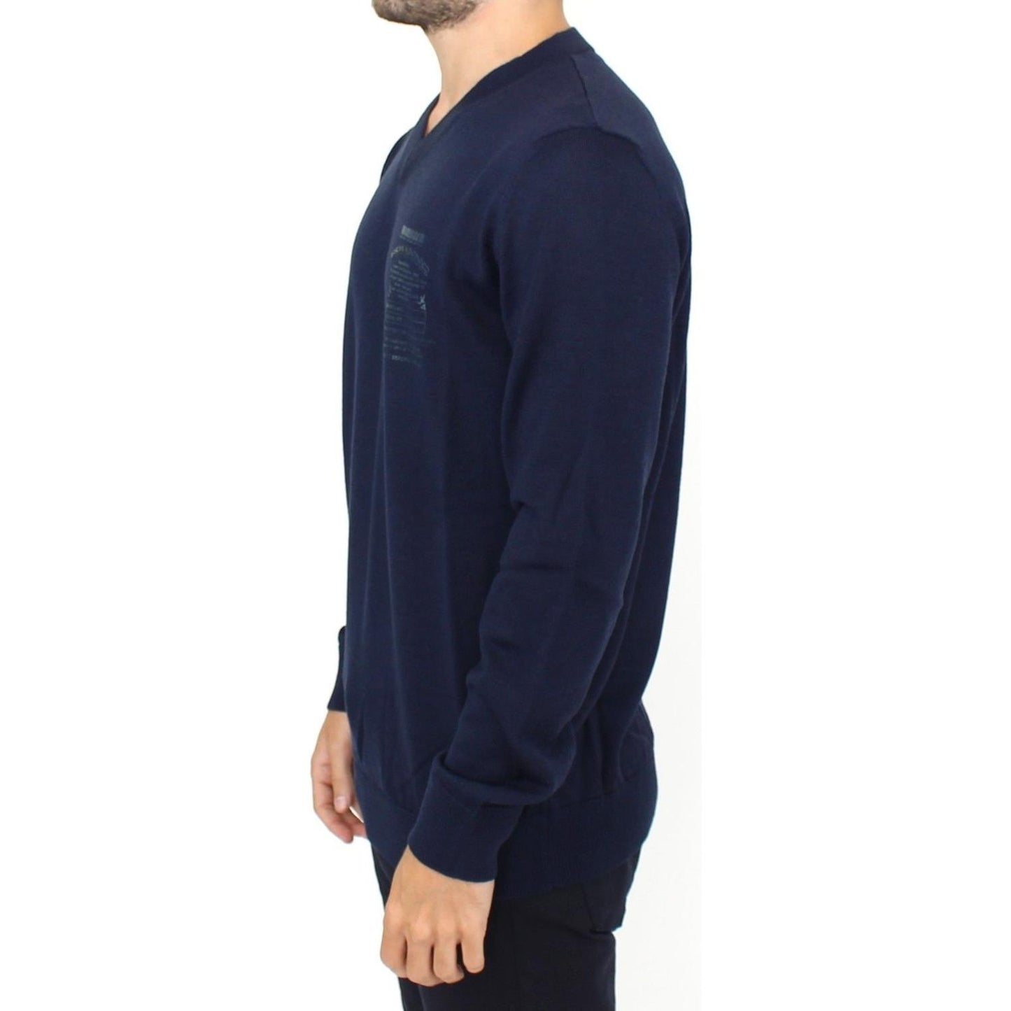 Ermanno Scervino Blue Wool Blend V-neck Pullover Sweater