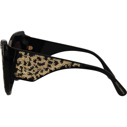 Dolce & Gabbana Black Gold Sequin Butterfly Polarized DG4326 Sunglasses Dolce & Gabbana