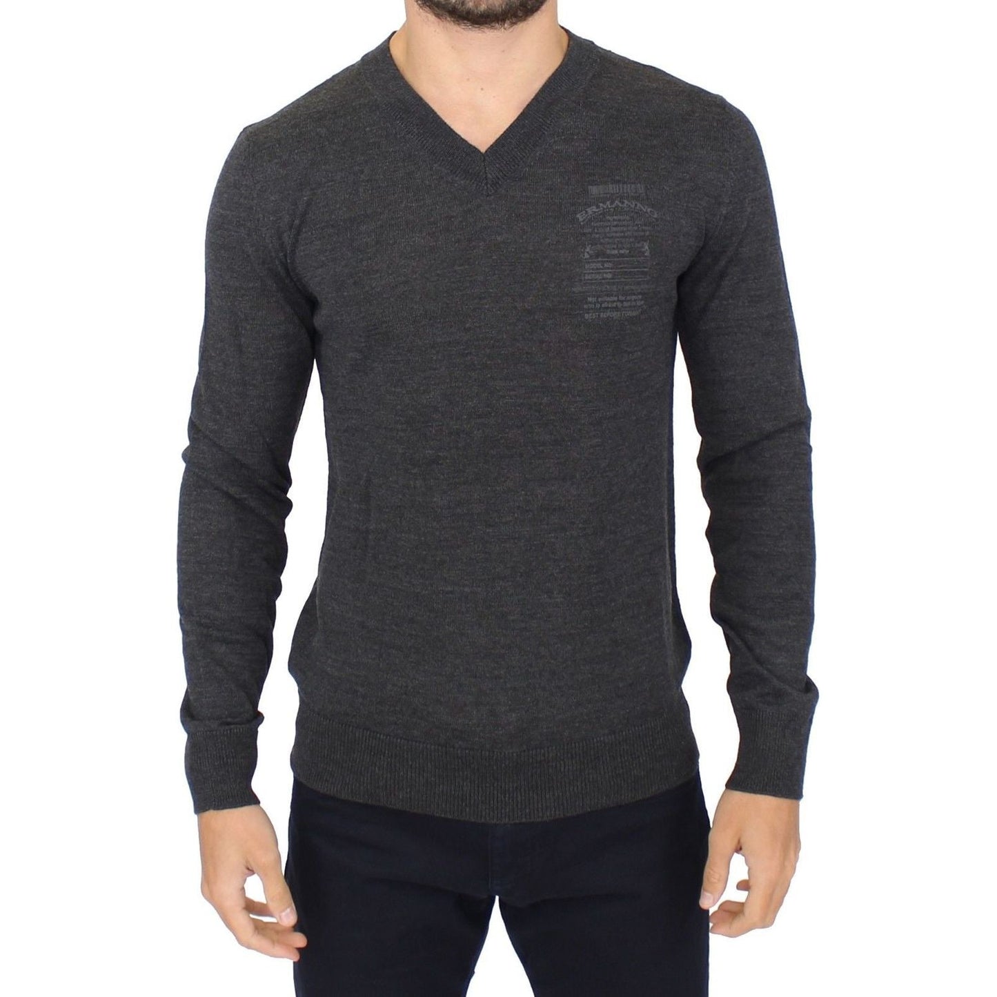 Ermanno Scervino Gray Wool Blend V-neck Pullover Sweater