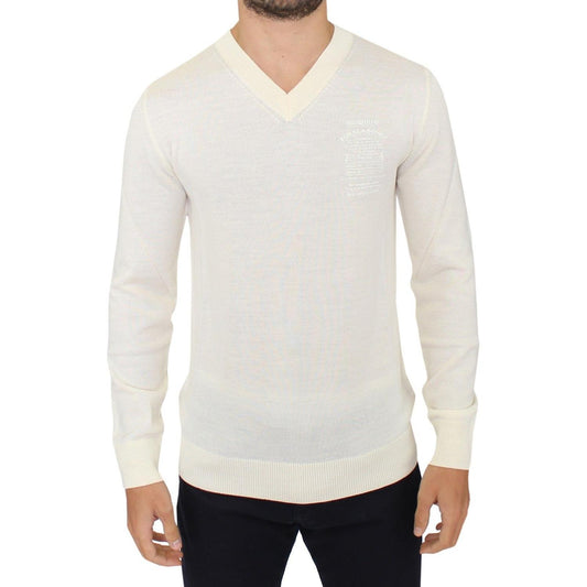 Ermanno Scervino Off White Wool Blend V-neck Pullover Sweater Ermanno Scervino