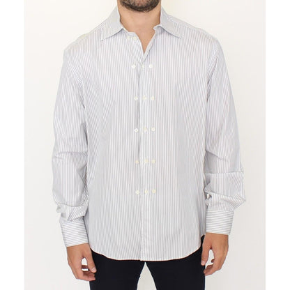 Ermanno Scervino White Gray Striped Regular Fit Casual Shirt