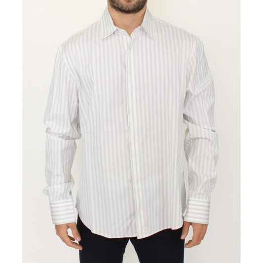 Ermanno Scervino White Black Striped Regular Fit Casual Shirt Ermanno Scervino