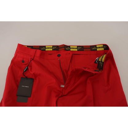 Dolce & Gabbana Red Cotton Slim Fit Trousers Chinos Pants
