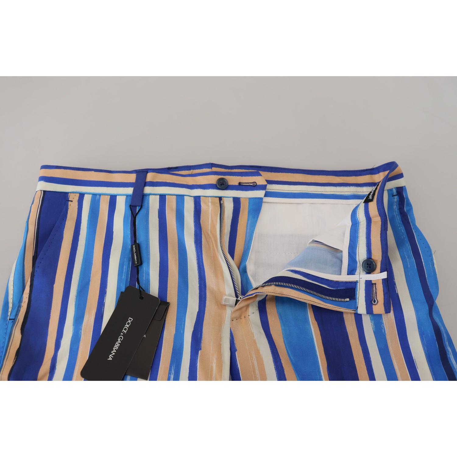 时尚条纹修身斜纹棉布裤