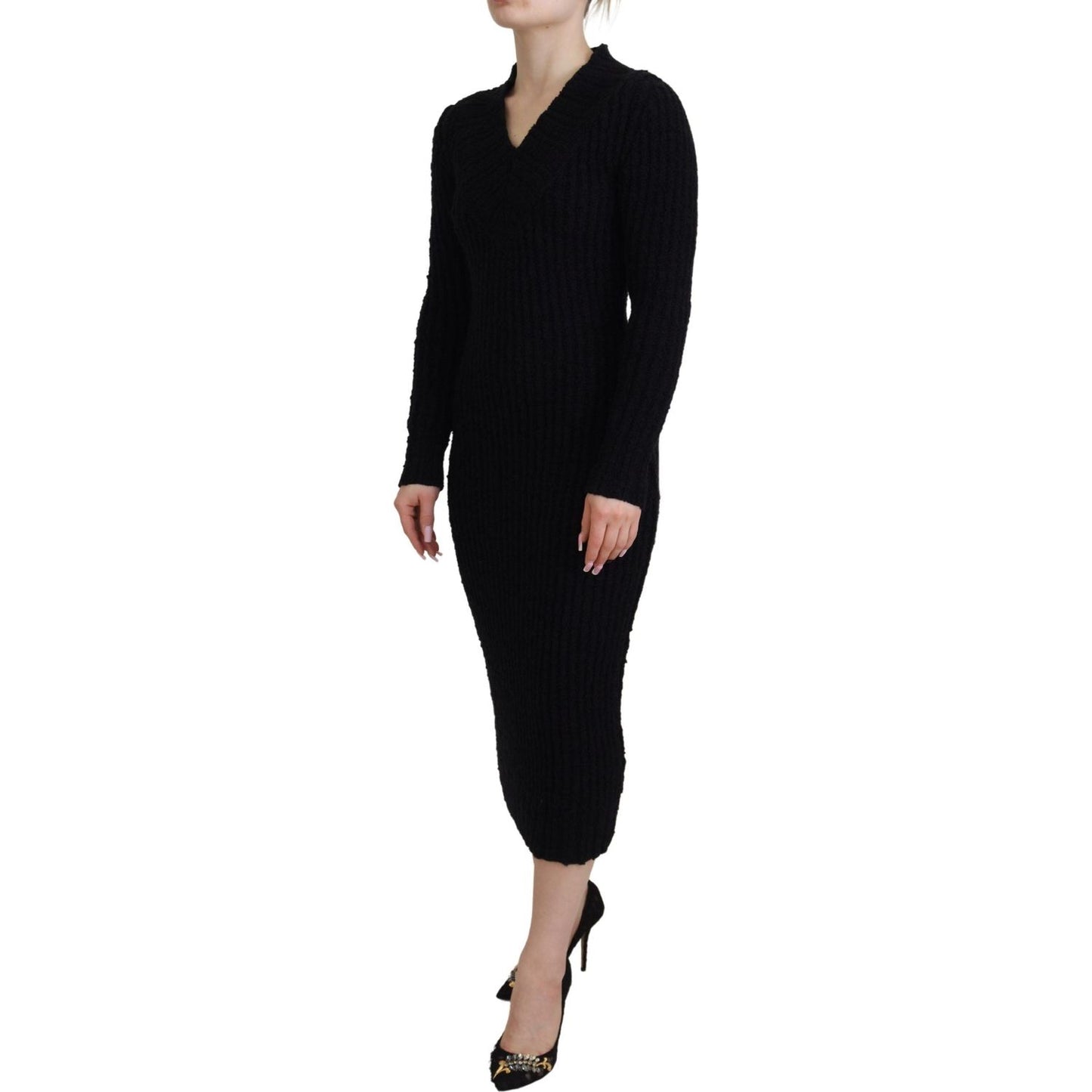 Dolce & Gabbana Elegant Black Wool Blend Sweater Dress WOMAN DRESSES Dolce & Gabbana