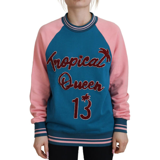 Dolce & Gabbana Blue Pink Queen Sequin Crystal Sweater Dolce & Gabbana