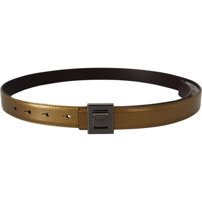 Dolce & Gabbana Gold Leather Silver Square Metal Buckle Belt