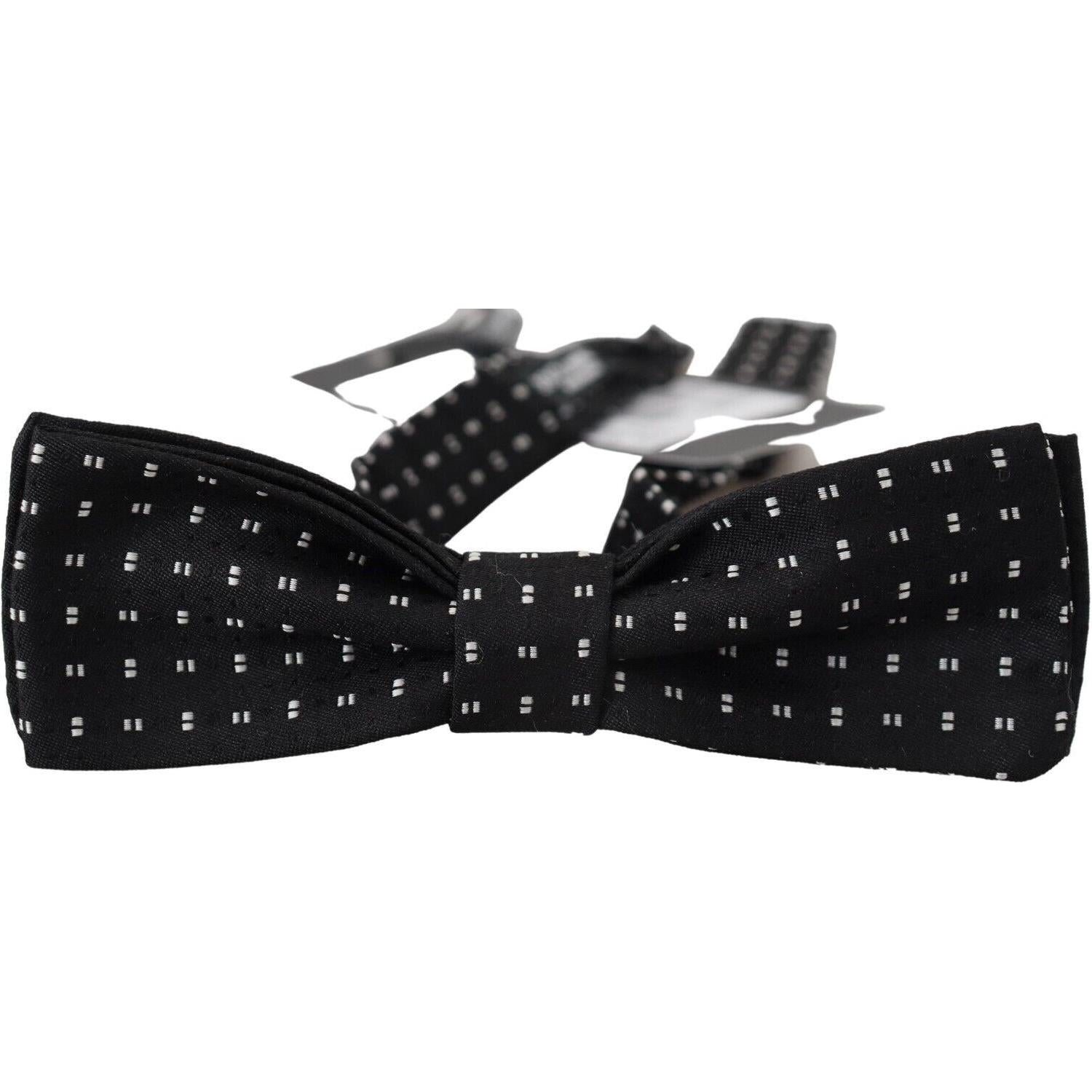 Dolce & Gabbana Black Silk Patterned Neck Papillon Accessory Bow Tie