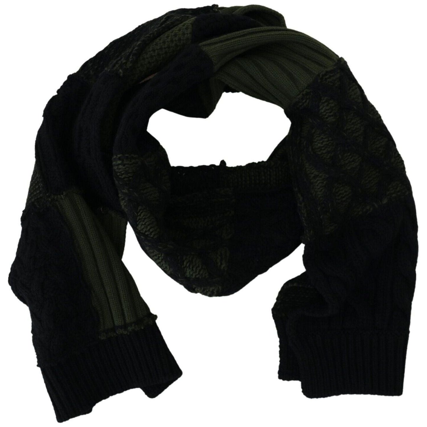 Dolce & Gabbana Elegant Wool Scarf in Black & Green Dolce & Gabbana