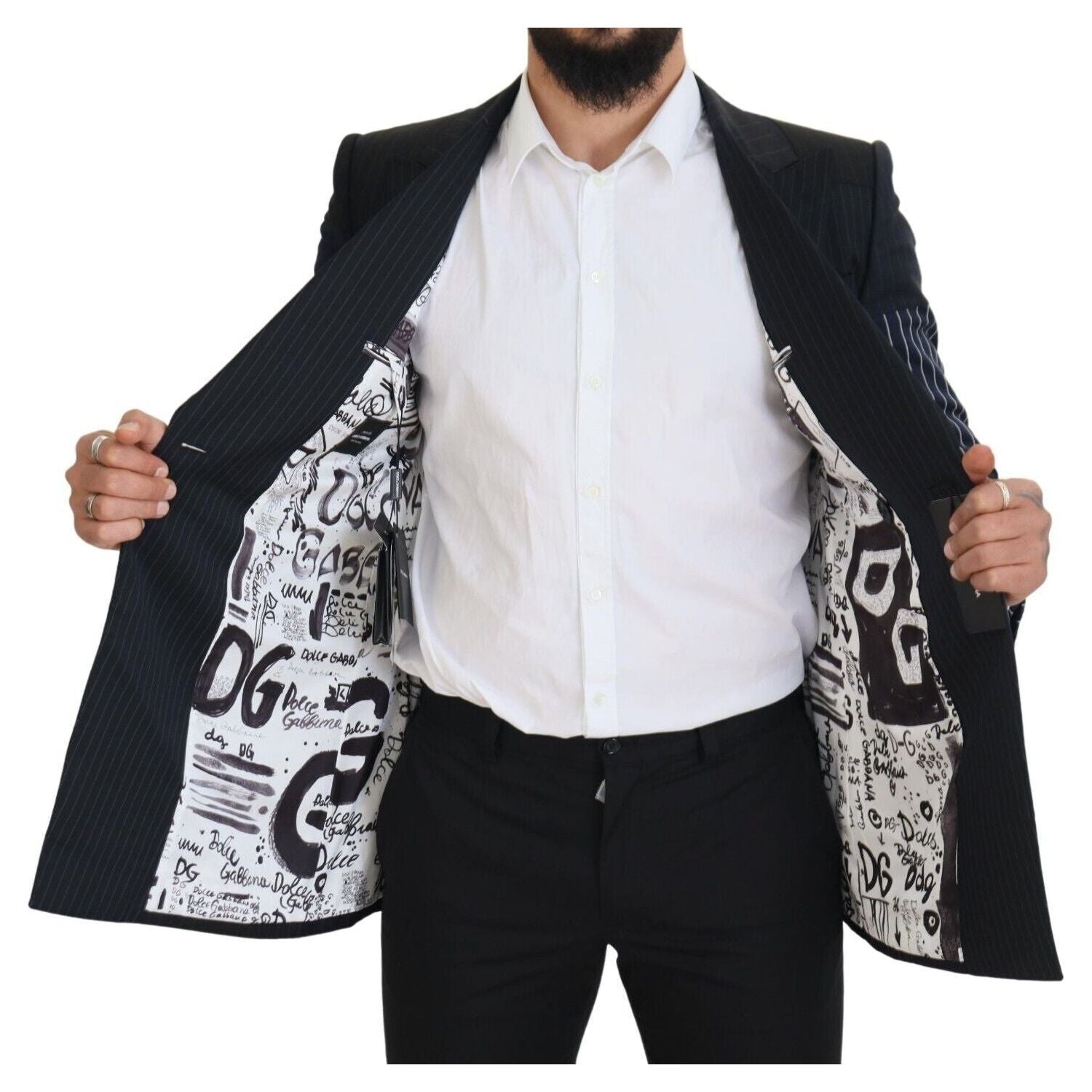 优雅的海军蓝双排扣羊毛西装外套