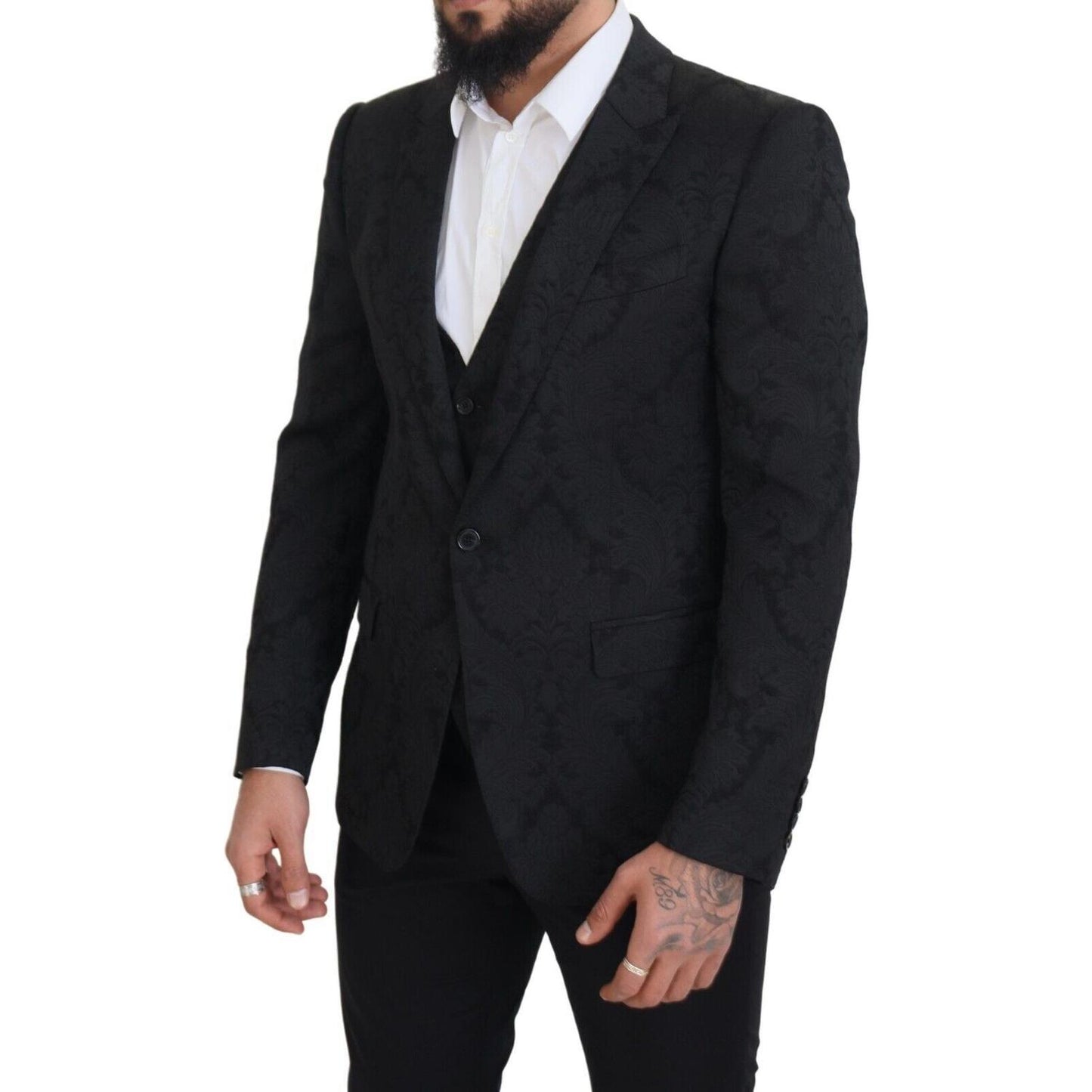 Dolce & Gabbana Black Floral Brocade 2 Piece MARTINI Suit