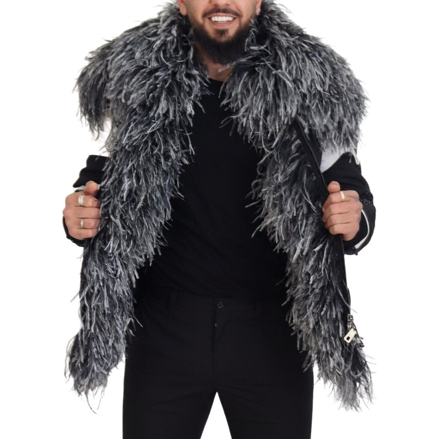 Dolce & Gabbana Elegant Shearling Zip Jacket in Black & White Dolce & Gabbana