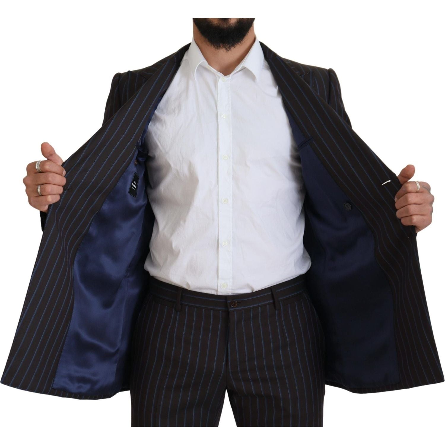 优雅黑色条纹纯羊毛西装