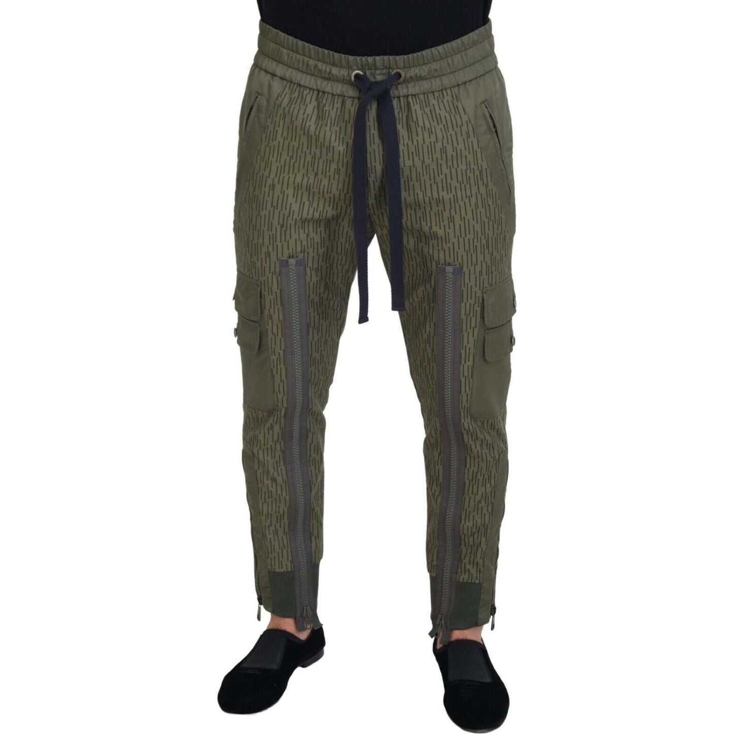 Dolce & Gabbana Green Striped Cargo Zipper Leg Men Trouser Pants
