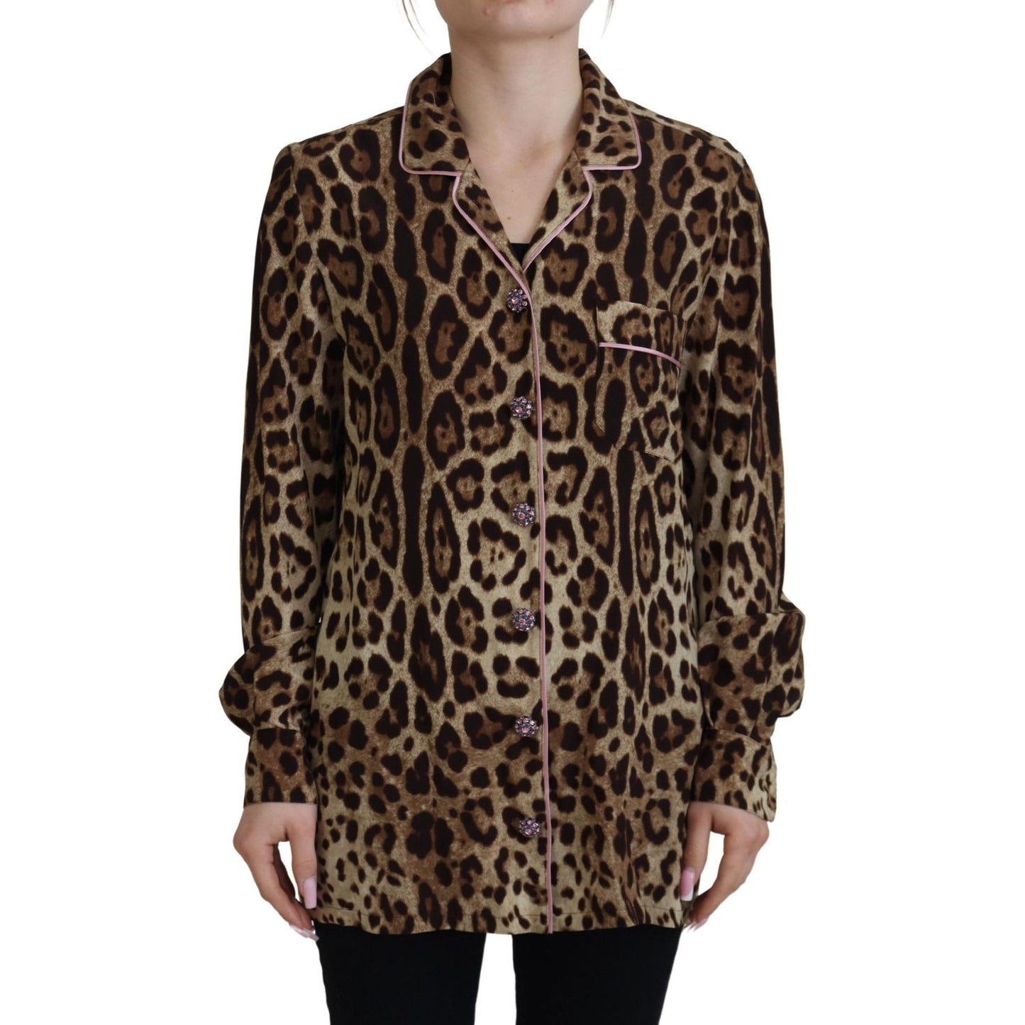 Dolce & Gabbana Elegant Silk Leopard Print Collared Top Dolce & Gabbana