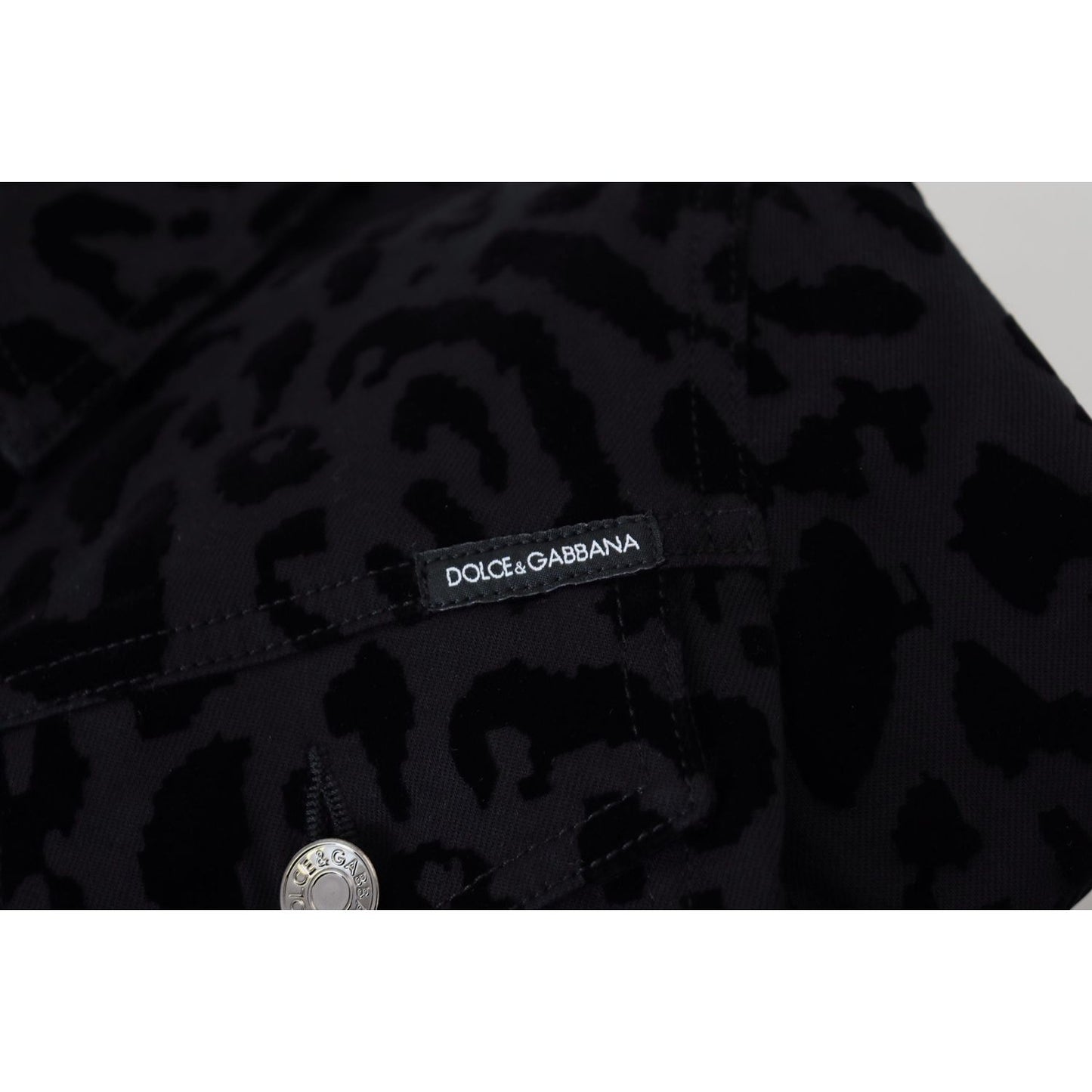 Dolce & Gabbana Black Leopard Long Sleeve Denim Cotton Jacket