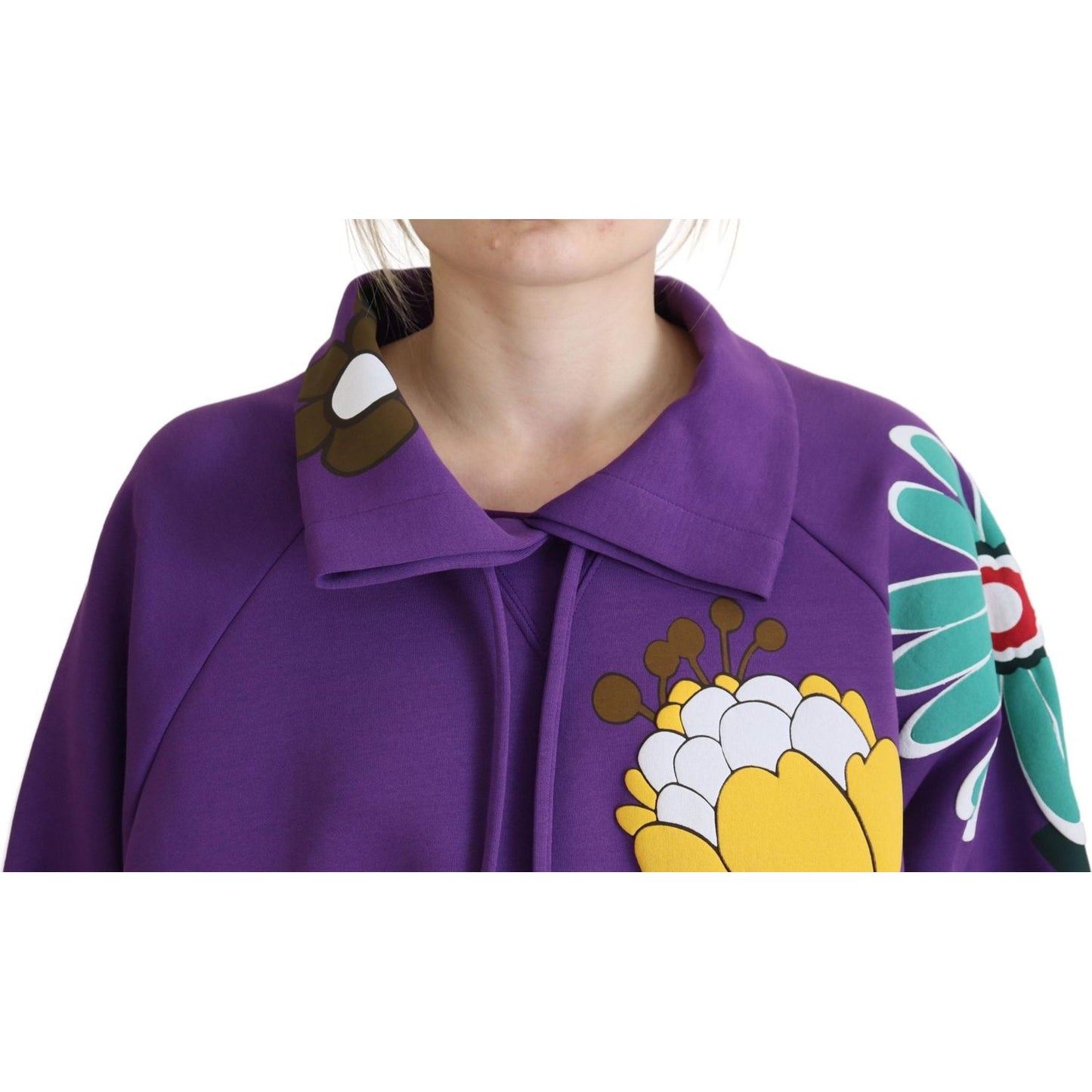 Dolce & Gabbana Purple Floral Print Pullover Cotton Sweater