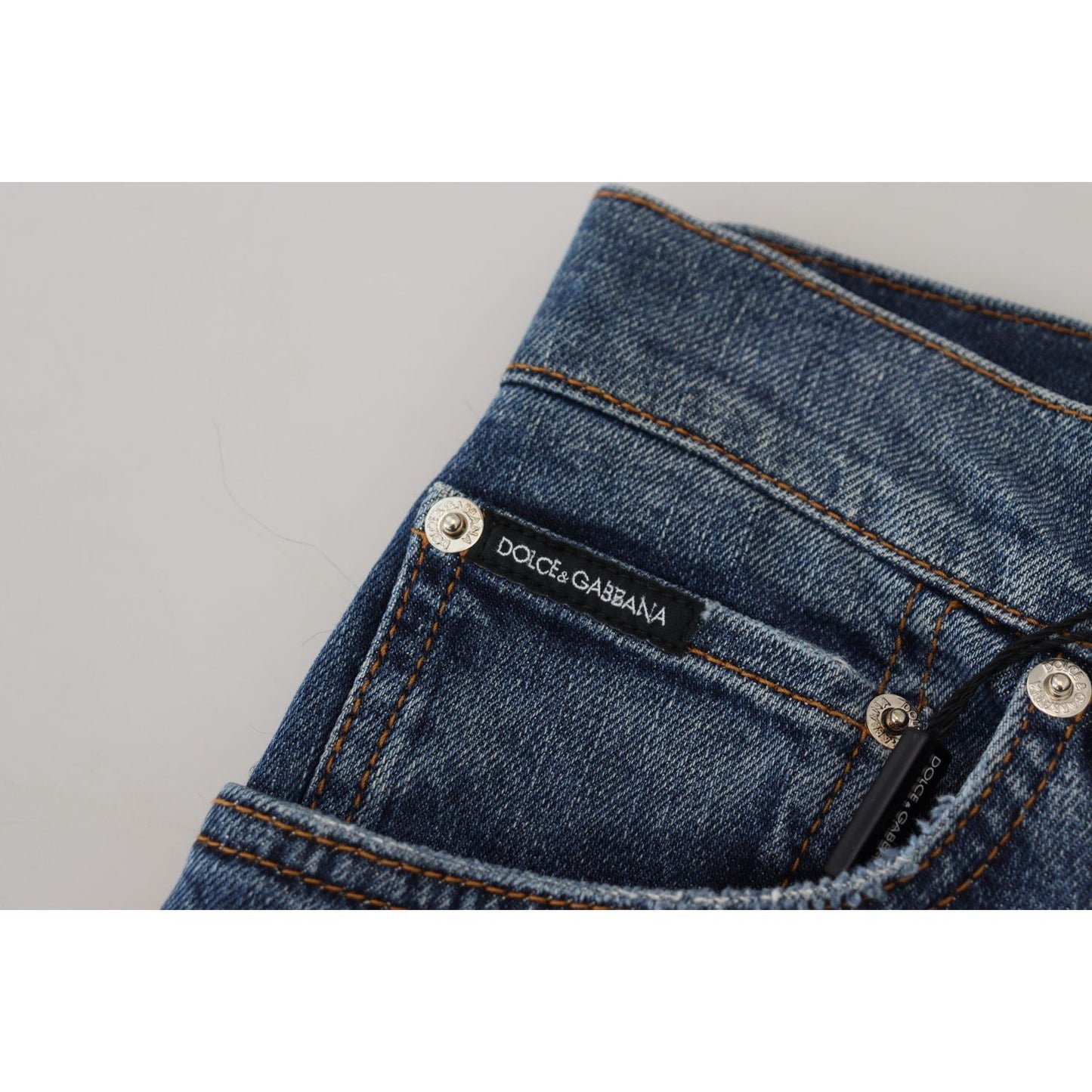 Dolce & Gabbana Blue Checkered Back Skinny Denim Jeans