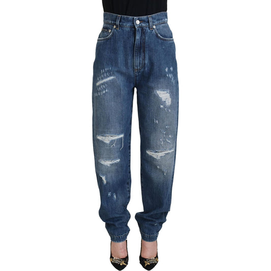 Dolce & Gabbana Blue Washed Cotton Tattered Denim Jeans Dolce & Gabbana