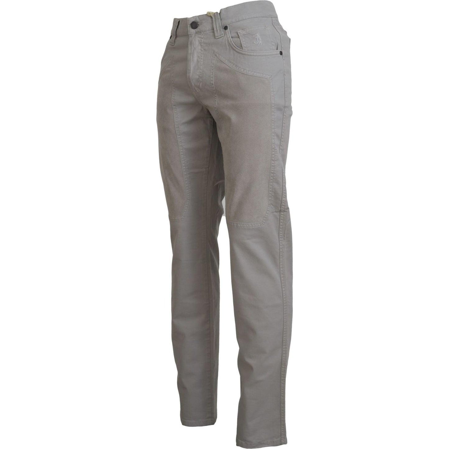 Jeckerson Gray Cotton Tapered Men Casual Pants Jeckerson