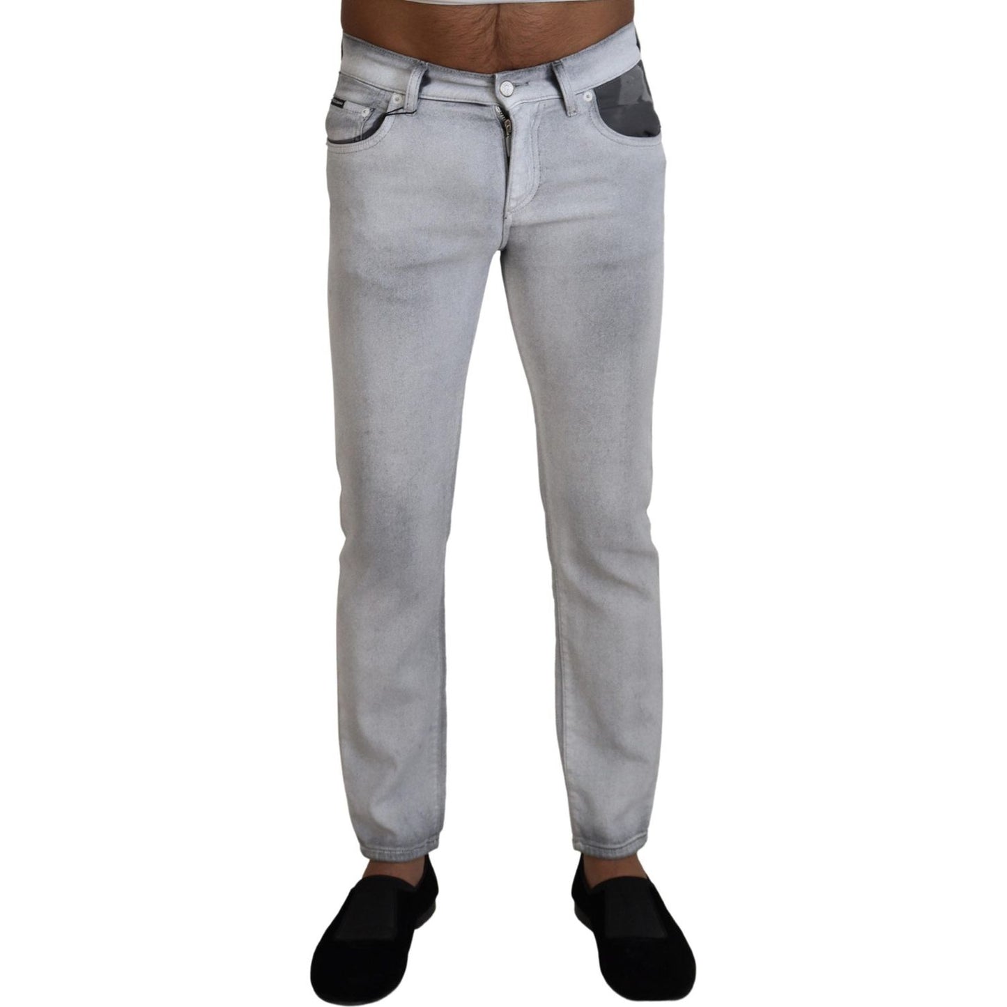 Dolce & Gabbana Elegant Gray Washed Cotton Blend Pants Dolce & Gabbana