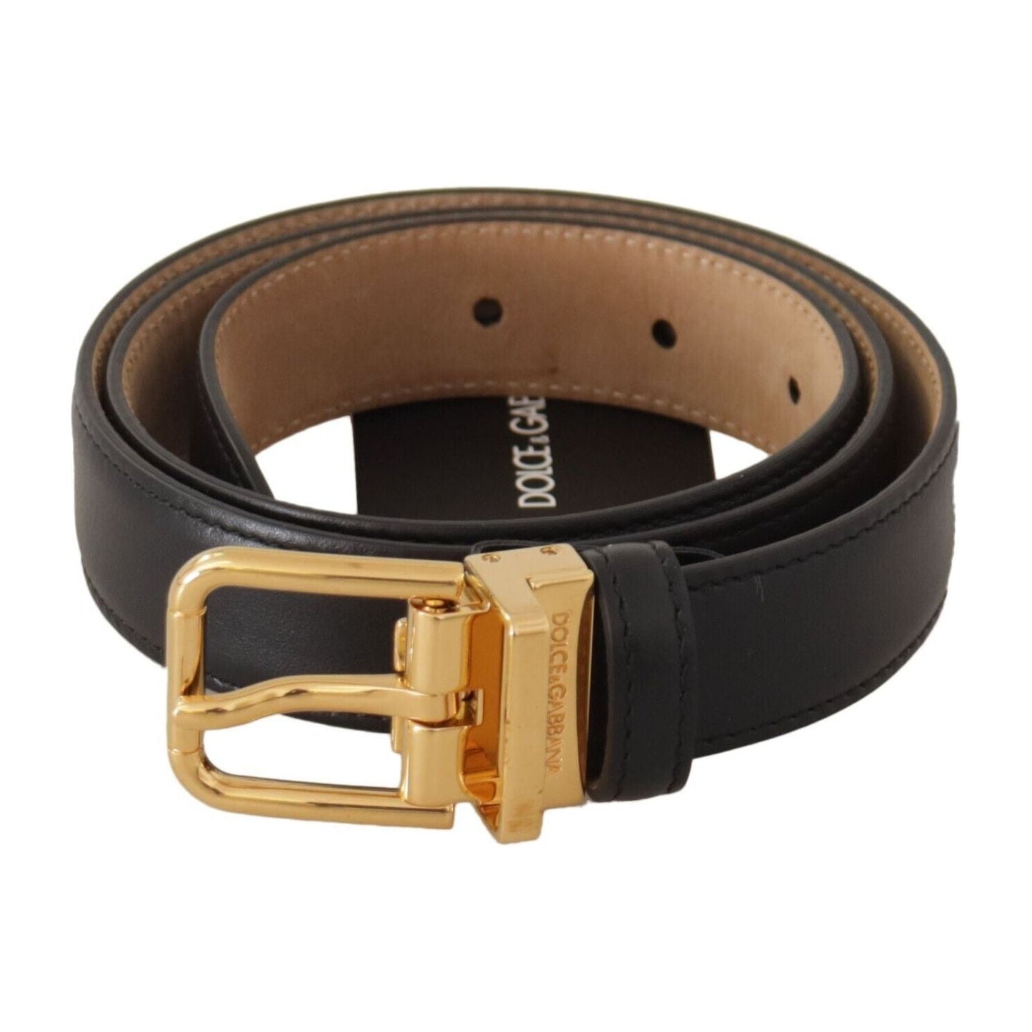 Dolce & Gabbana Elegant Black Leather Belt with Engraved Metal Buckle Dolce & Gabbana