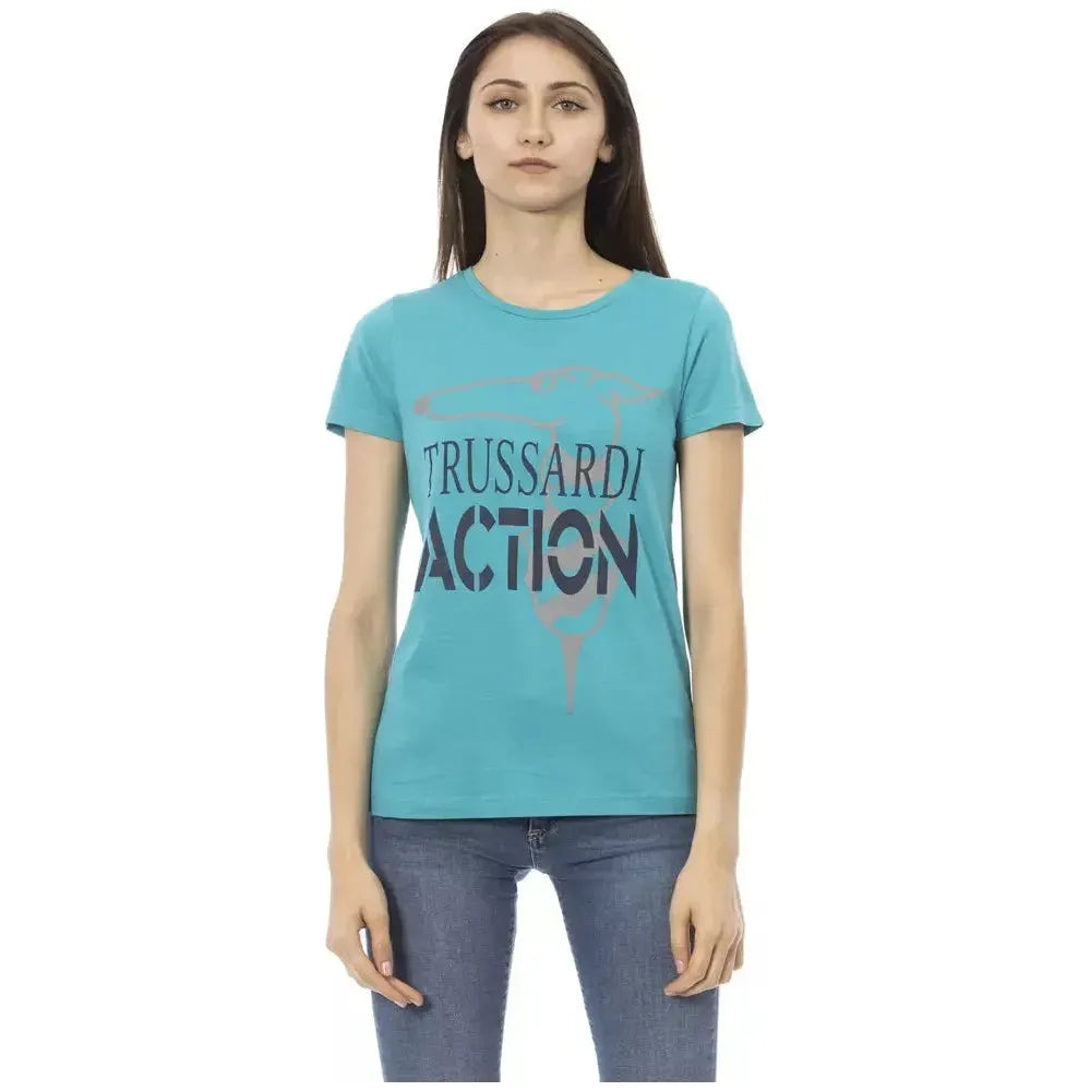 بلوزة نسائية من القطن باللون الأزرق الفاتح من Trussardi Action