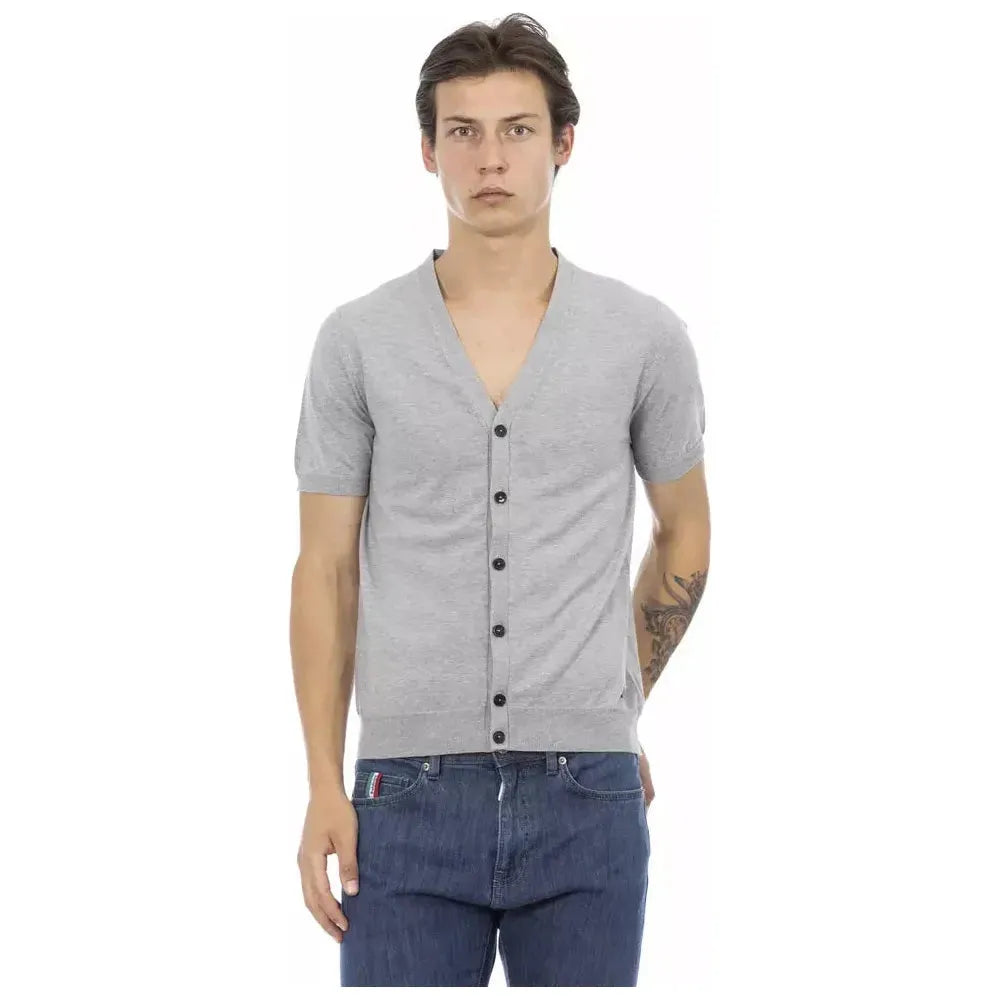 优雅灰色 V 领棉质毛衣