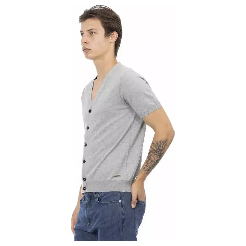 优雅灰色 V 领棉质毛衣