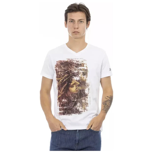 Trussardi Action Elegant V-Neck Tee with Chic Front Print Trussardi Action