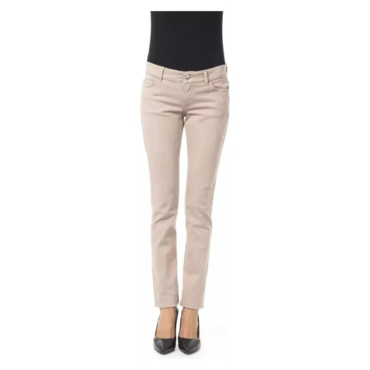 BYBLOS Beige Cotton Women Pant with Back Pocket Chain BYBLOS