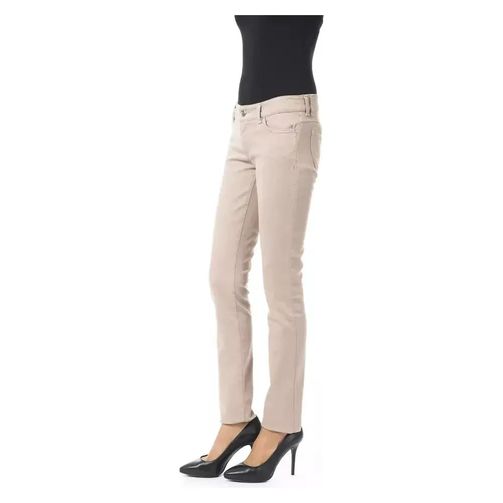 BYBLOS Beige Cotton Women Pant with Back Pocket Chain BYBLOS