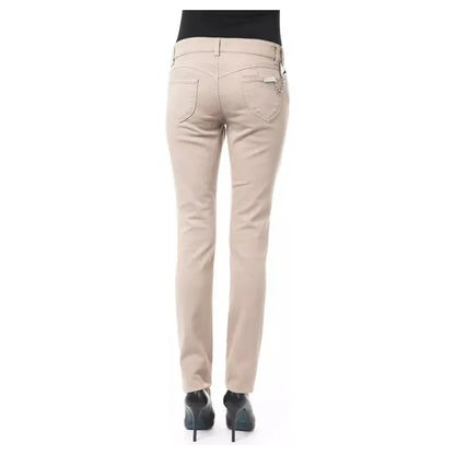 BYBLOS Beige Cotton Women Pant with Back Pocket Chain BYBLOS