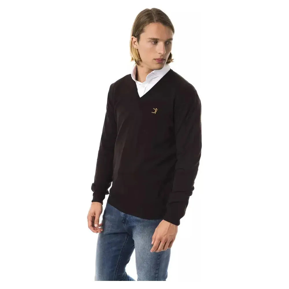 刺绣 V 领美利奴羊毛毛衣