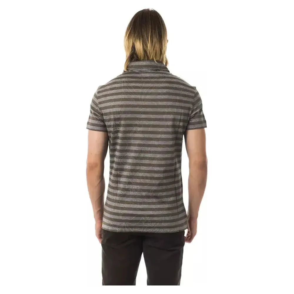 优雅灰色条纹棉质 Polo 衫