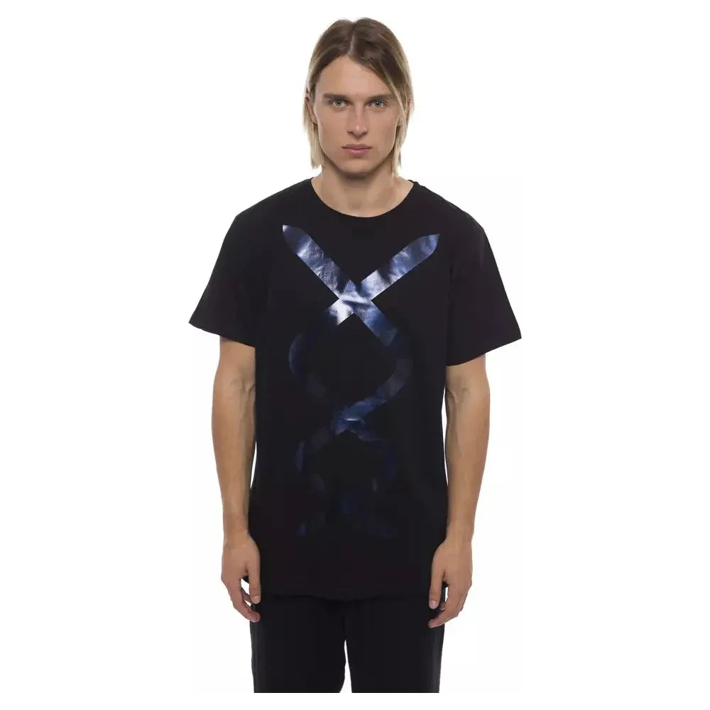 优雅黑色圆领印花 T 恤