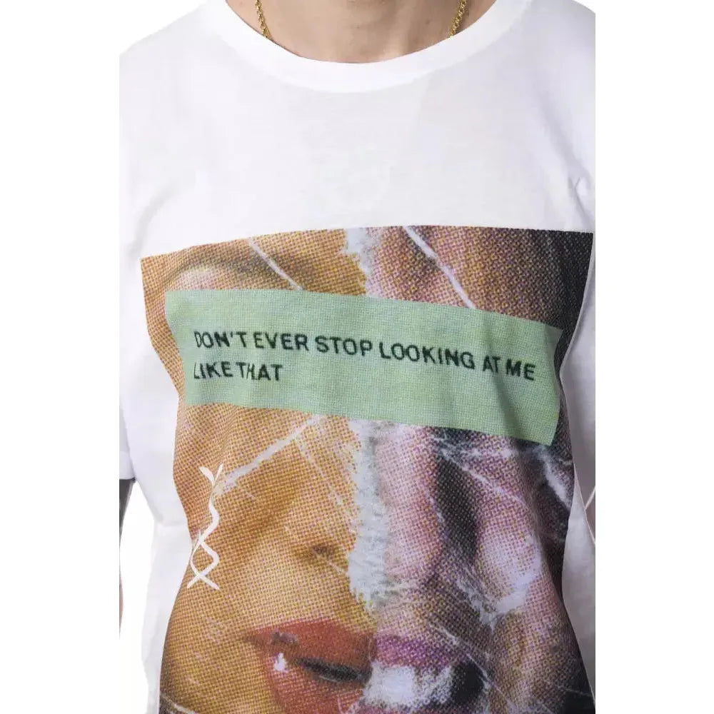 优雅白色圆领印花 T 恤