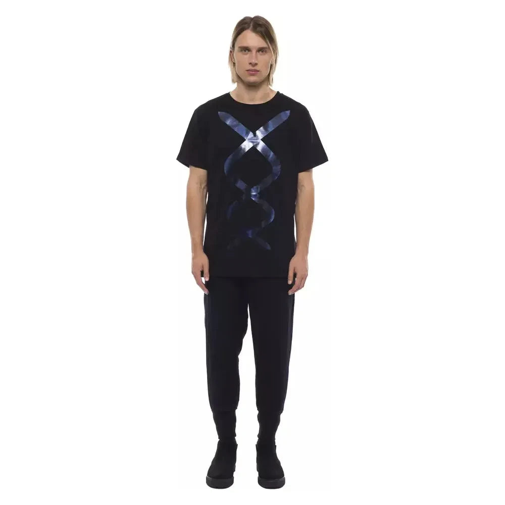 优雅黑色圆领印花 T 恤