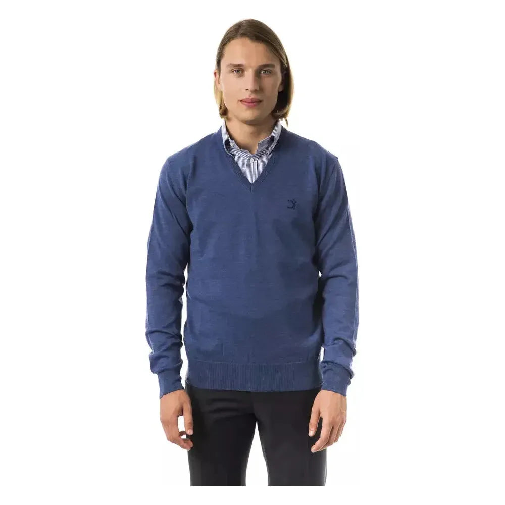 Uominitaliani Blue Merino Wool Men's Sweater Uominitaliani